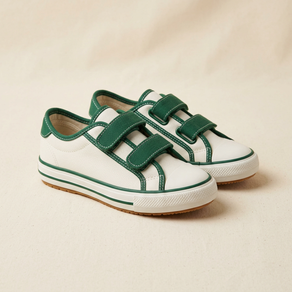 Canvas Strap Sneaker in White / Forest